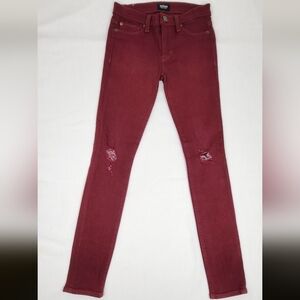 Hudson Made In USA Super Skinny Maroon Distressed Jeans